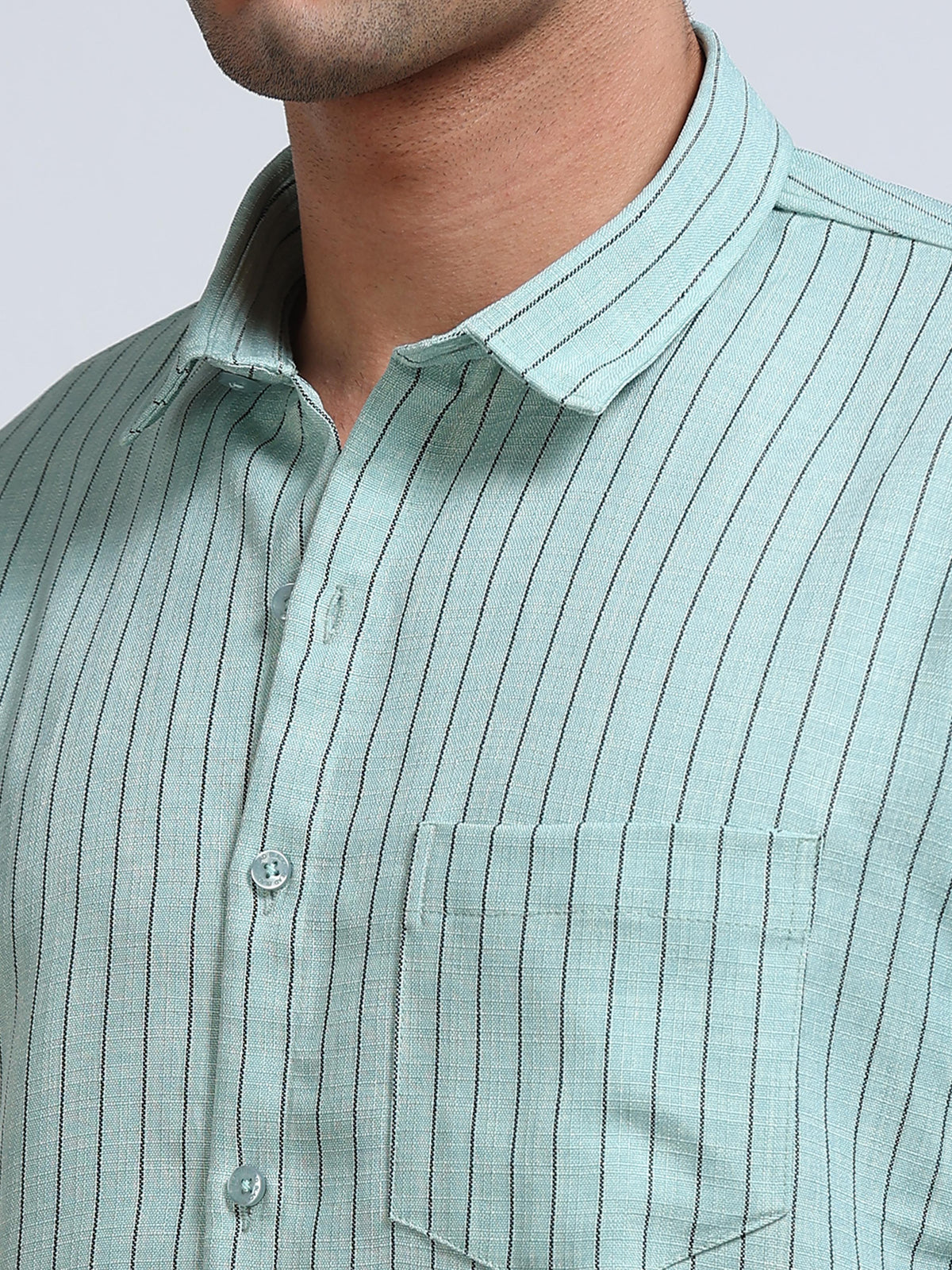 Men's Linen Mint Green Stripe Shirt