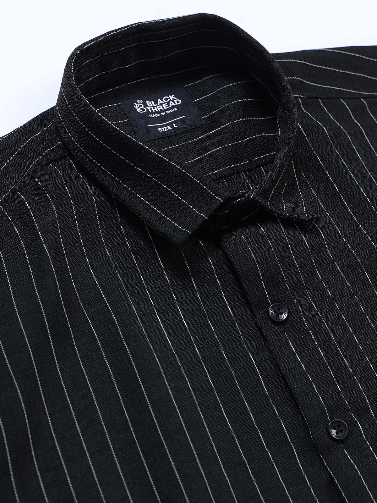 Men's Linen Black White Pinstripe Shirt
