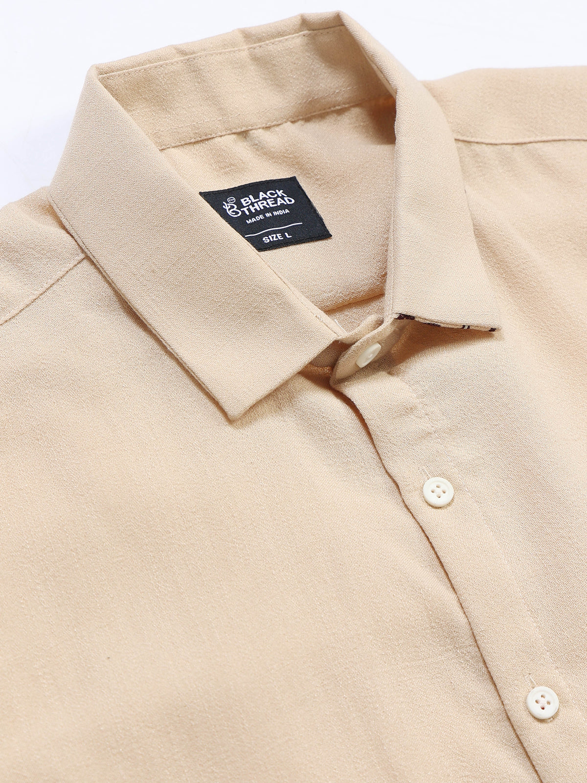 Men's Linen Beige Botanical Border Embroidery Shirt