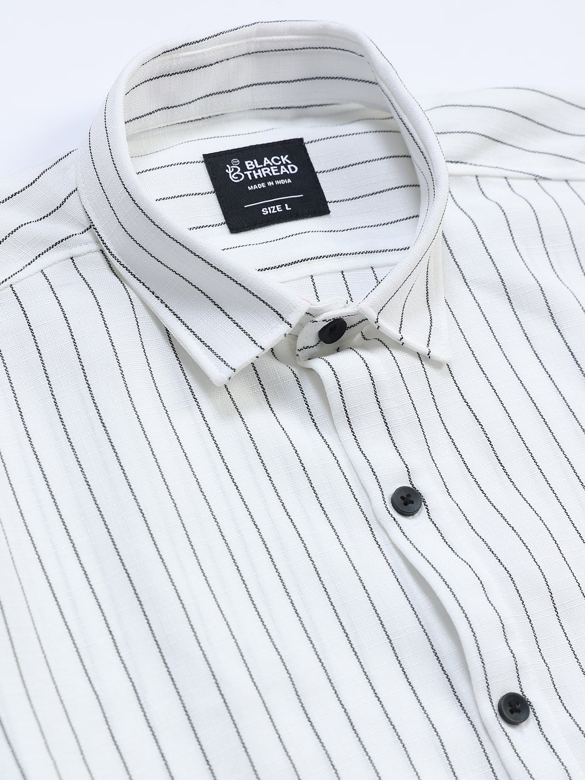 Men's Linen White Black Pinstripe Shirt