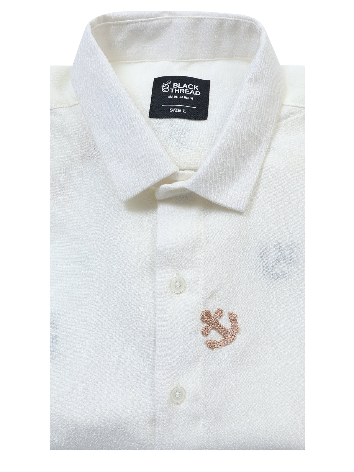 Men's Linen Off White Anchor Motif Embroidery Shirt