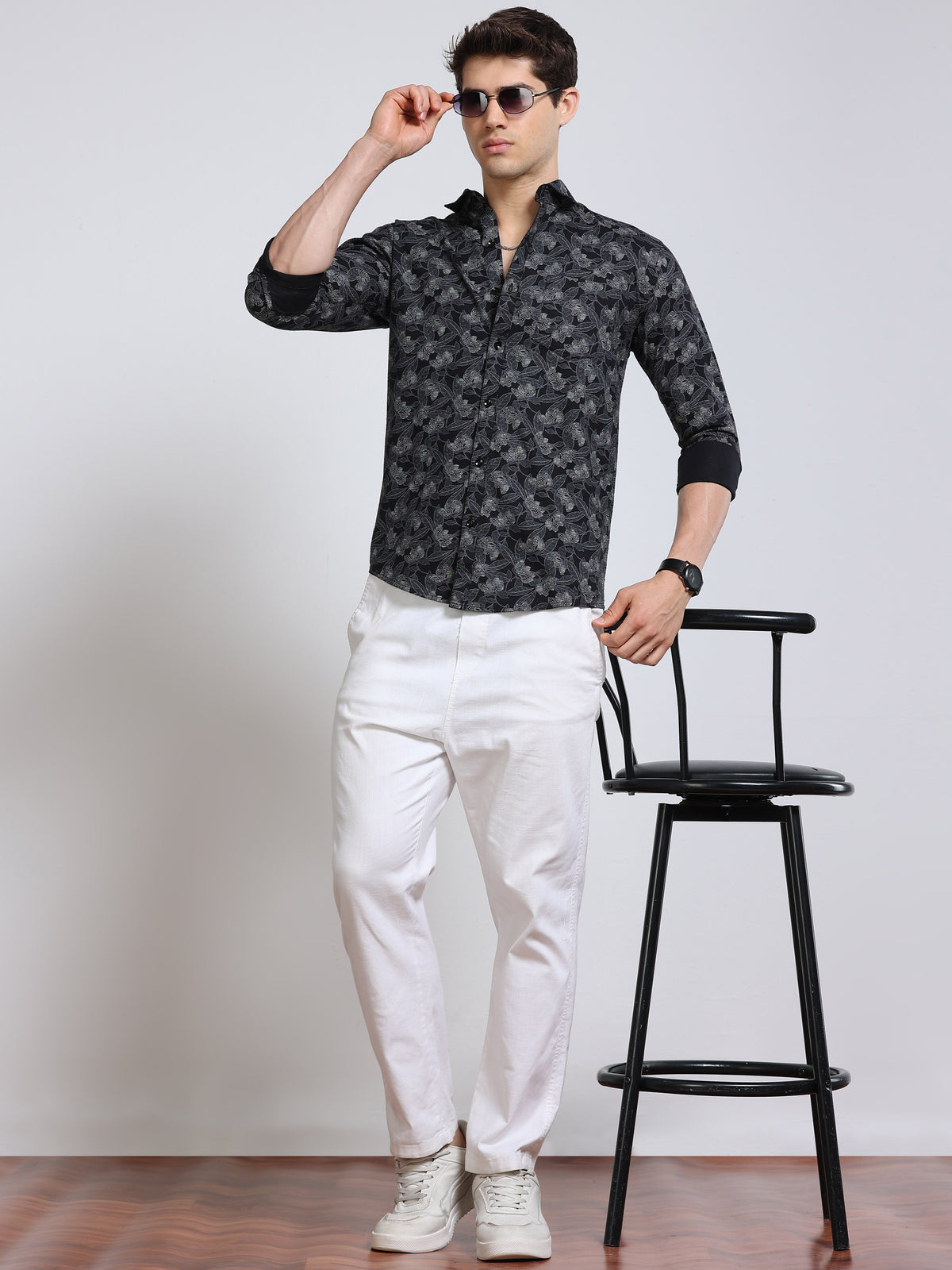 Men's Linen Black Floral Printed Shirt
