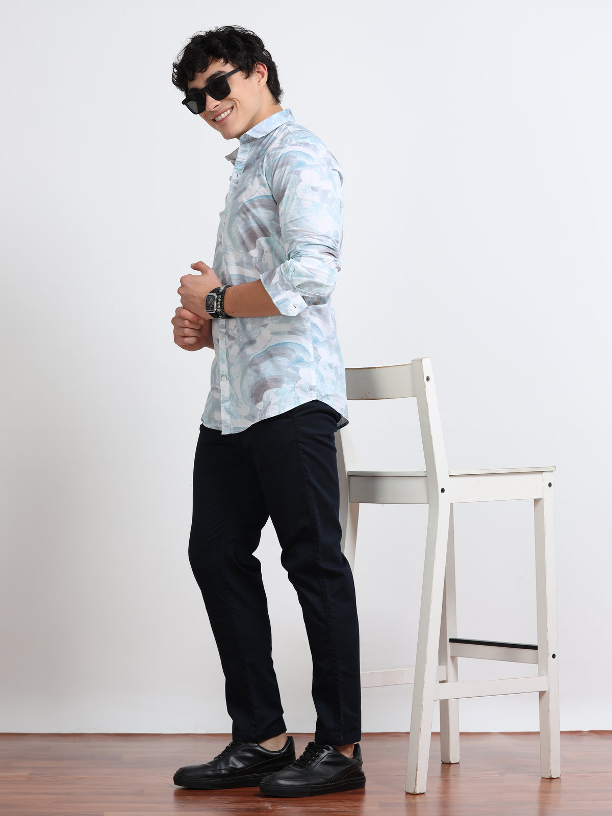 Men’s White & Grey Tropical Breeze Cotton Shirt