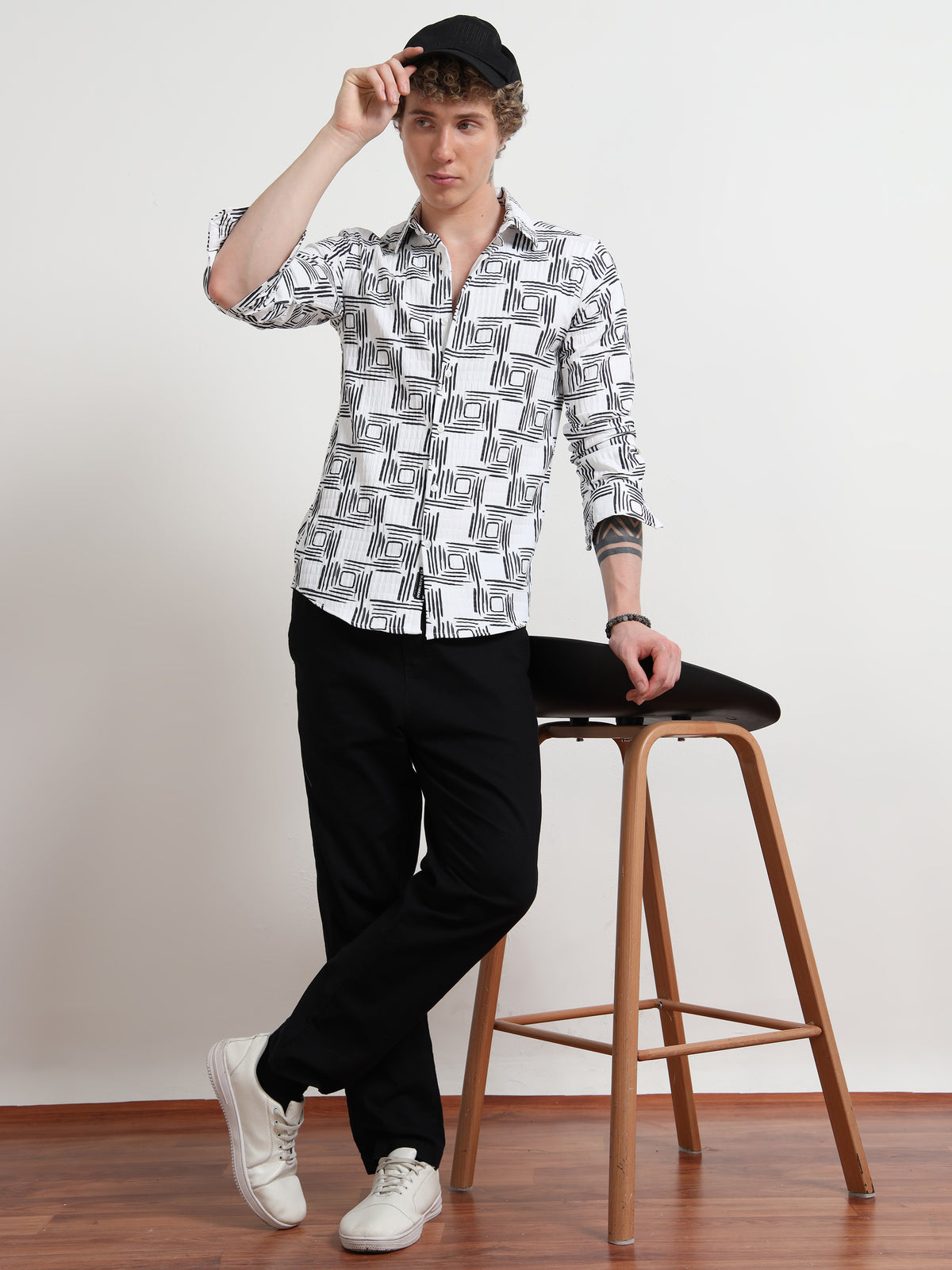 Cube Black And White Printed Shirt for Men