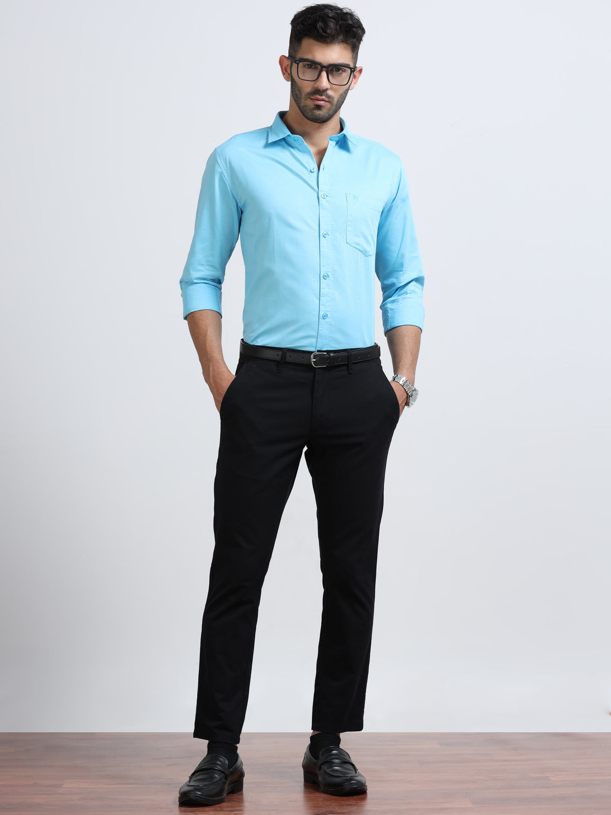 Baby Blue Men's Cotton Plain Casual Shirt - Premium Comfort Fit