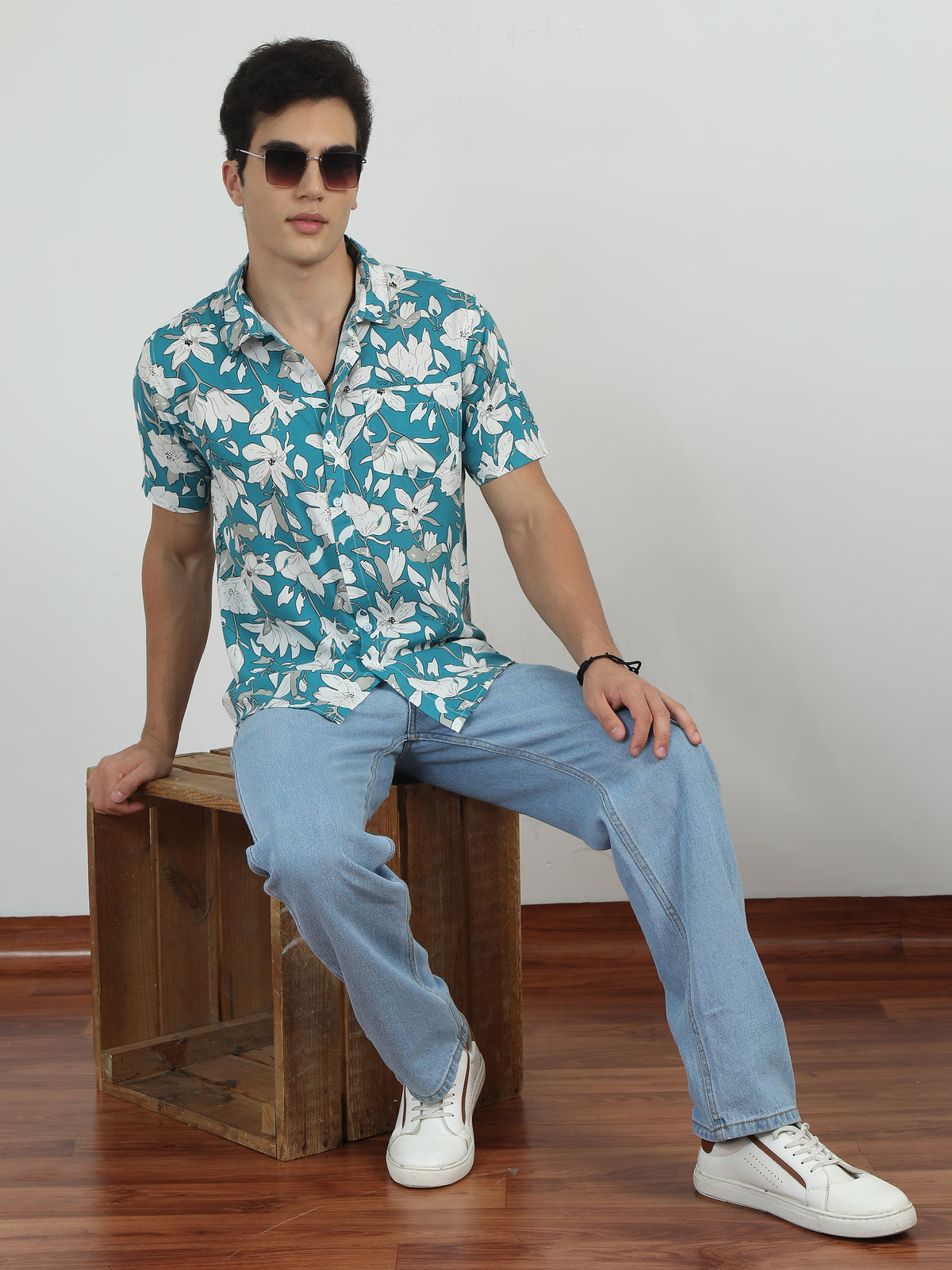 Blue Floral Print Shirt For Men