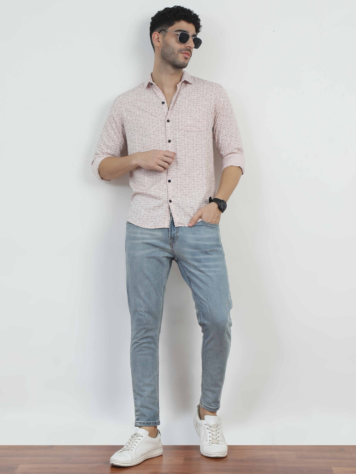 Box Bubble pink printed shirt for men