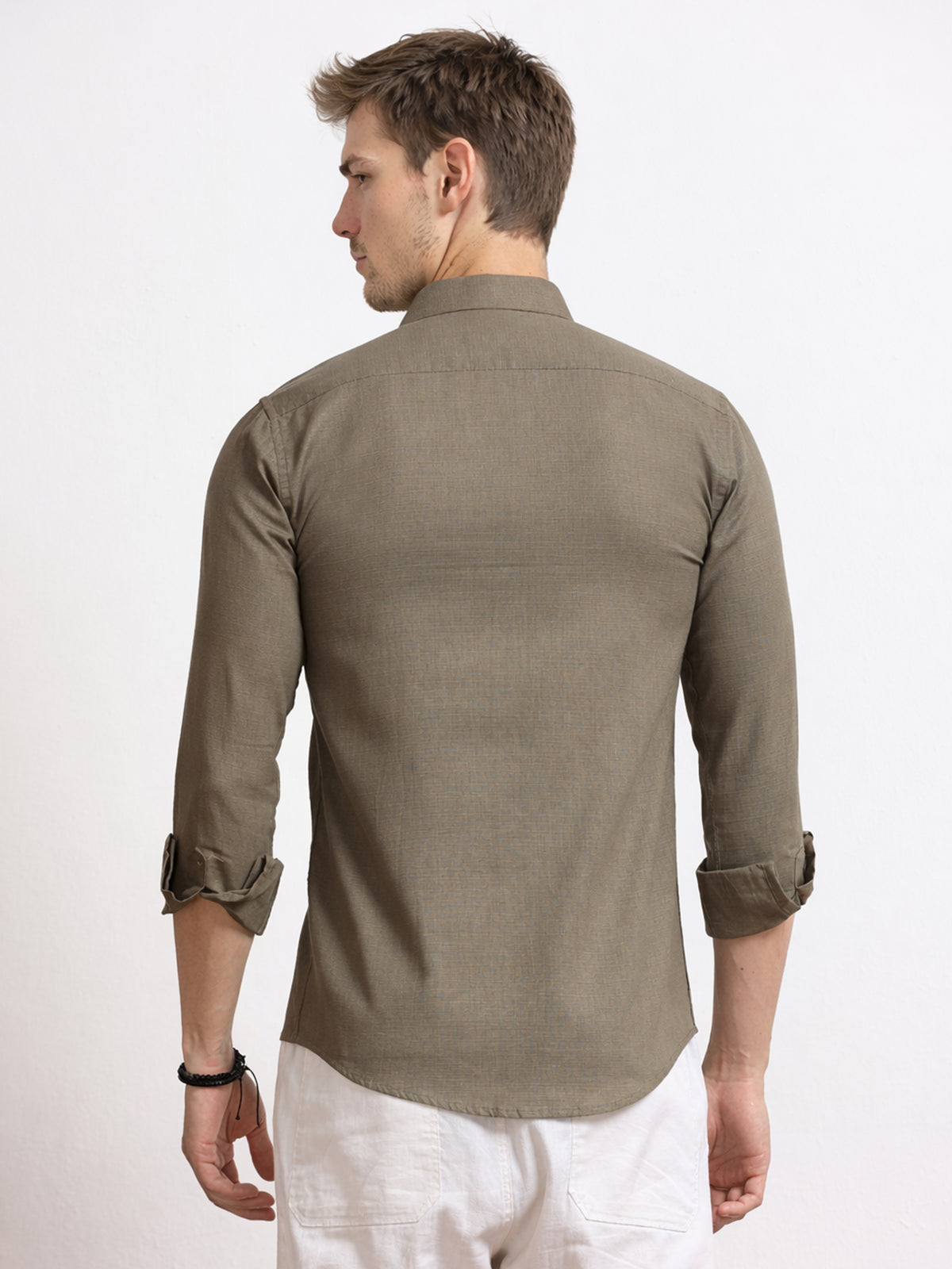 Men's Linen Olive Green Cocktail Glass Embroidery