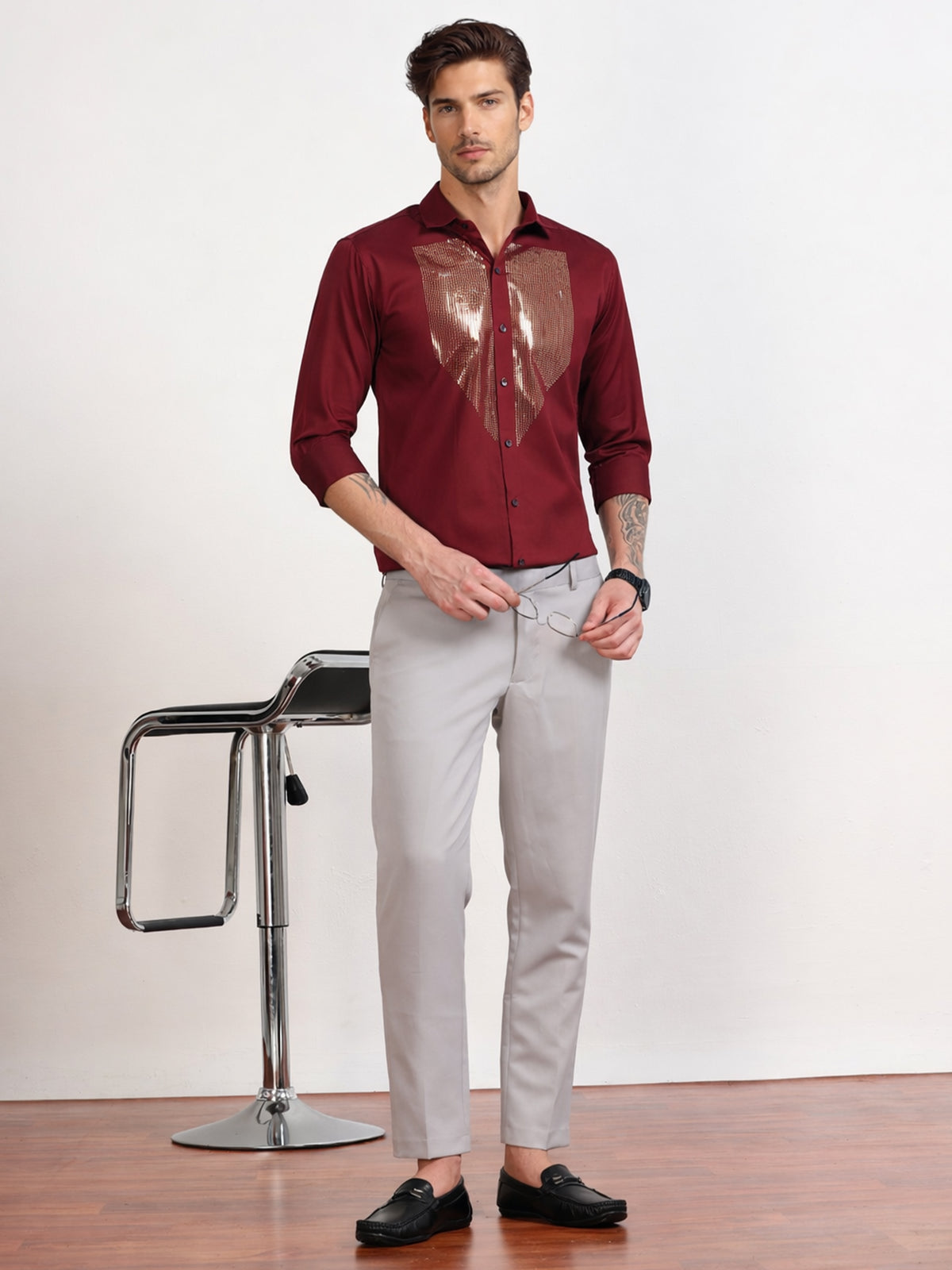 Men's Maroon Shield Stone Work