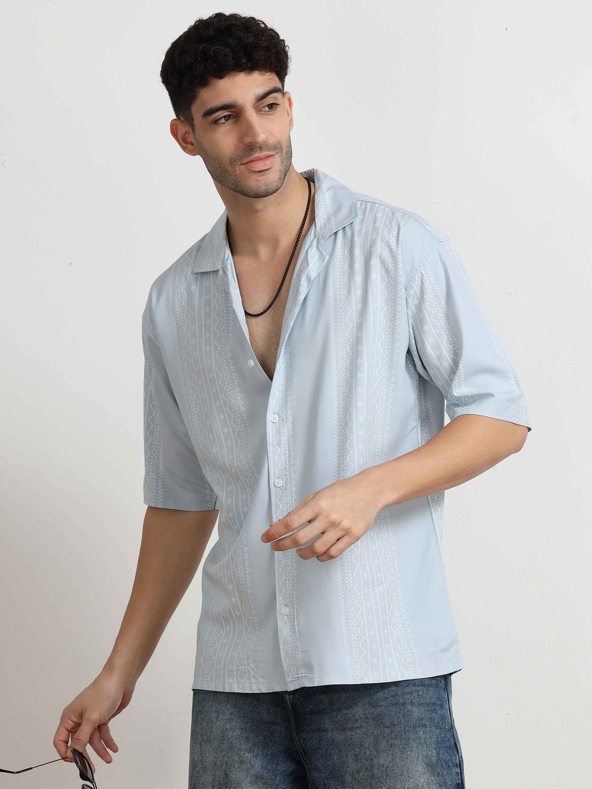 Skyblue Dotted Oversized abstract print shirt mens