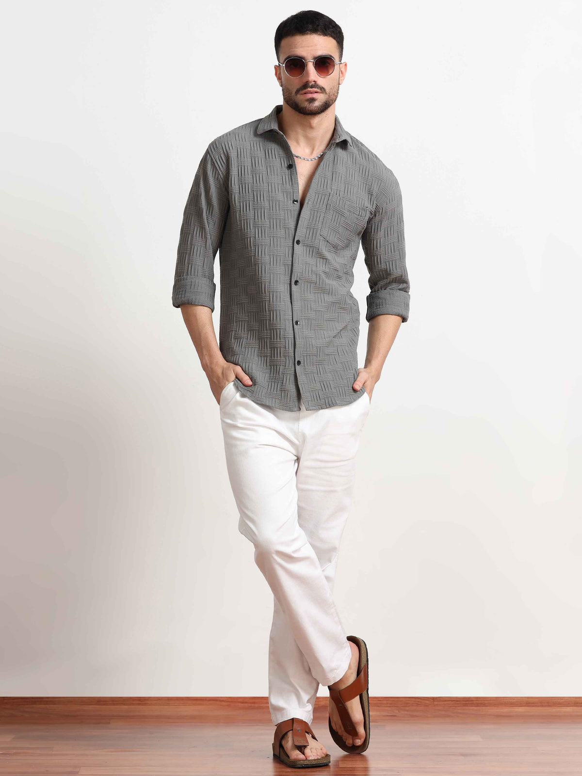 Textured Grey Shirt for Men