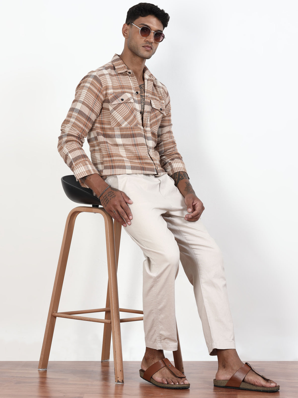 Light Brown Check Shirt for men