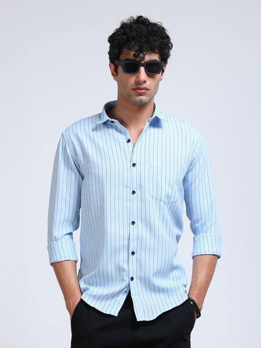 Men's Linen Sky Blue Pinstripe Shirt