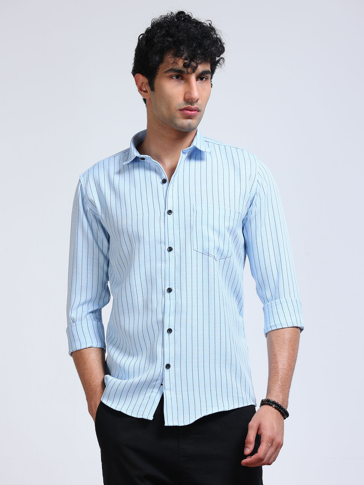 Men's Linen Sky Blue Pinstripe Shirt