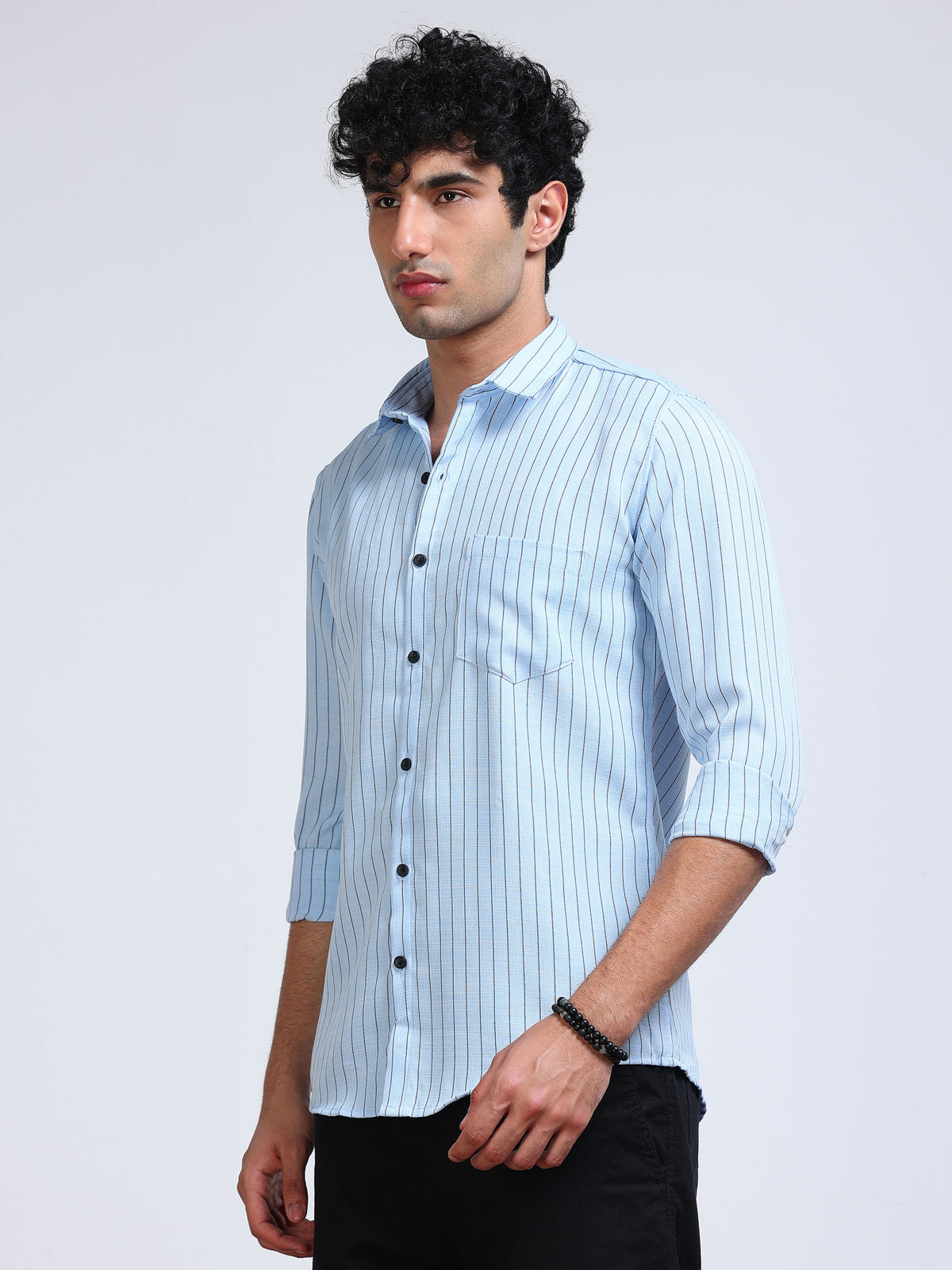 Men's Linen Sky Blue Pinstripe Shirt
