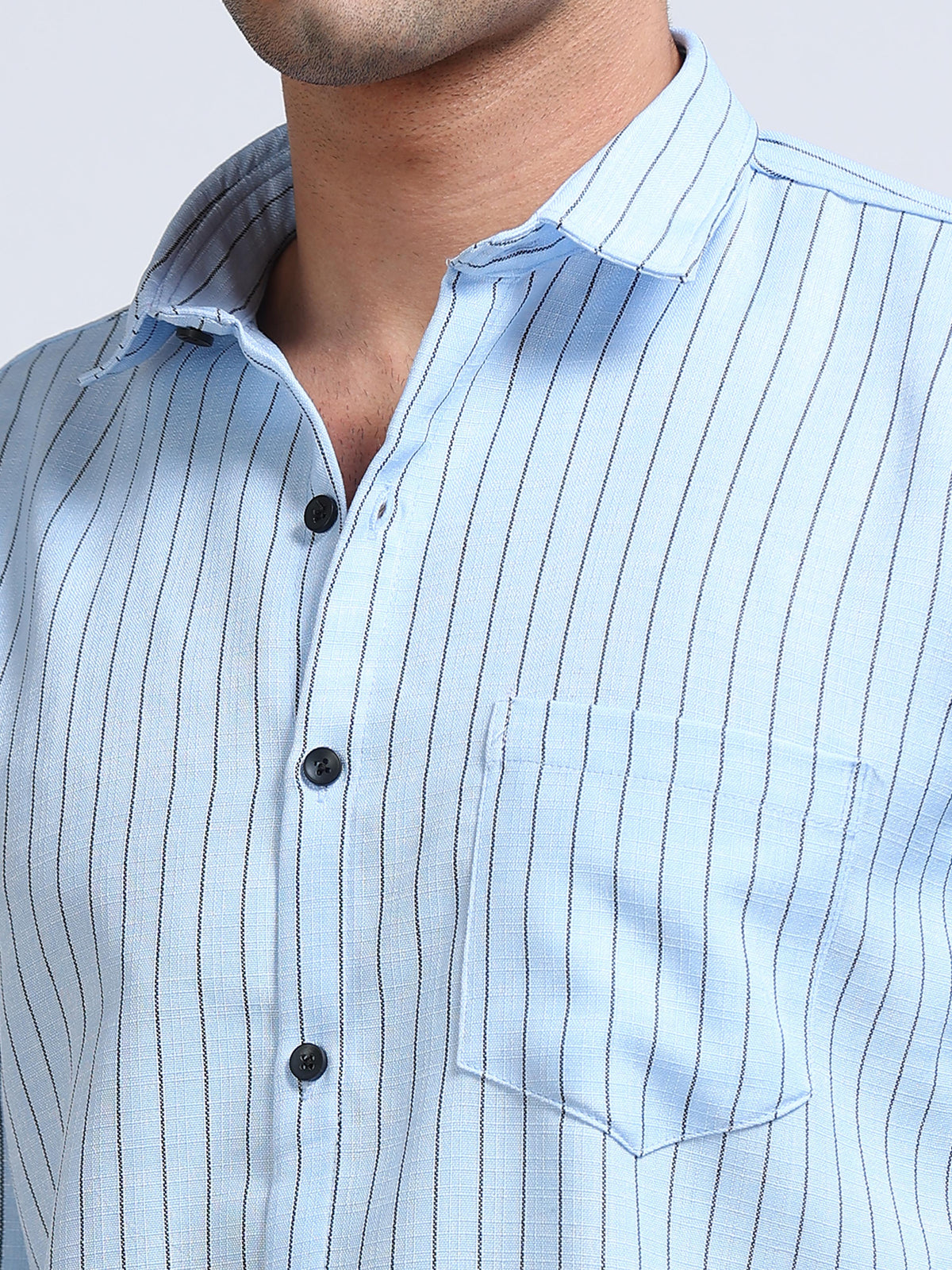 Men's Linen Sky Blue Pinstripe Shirt