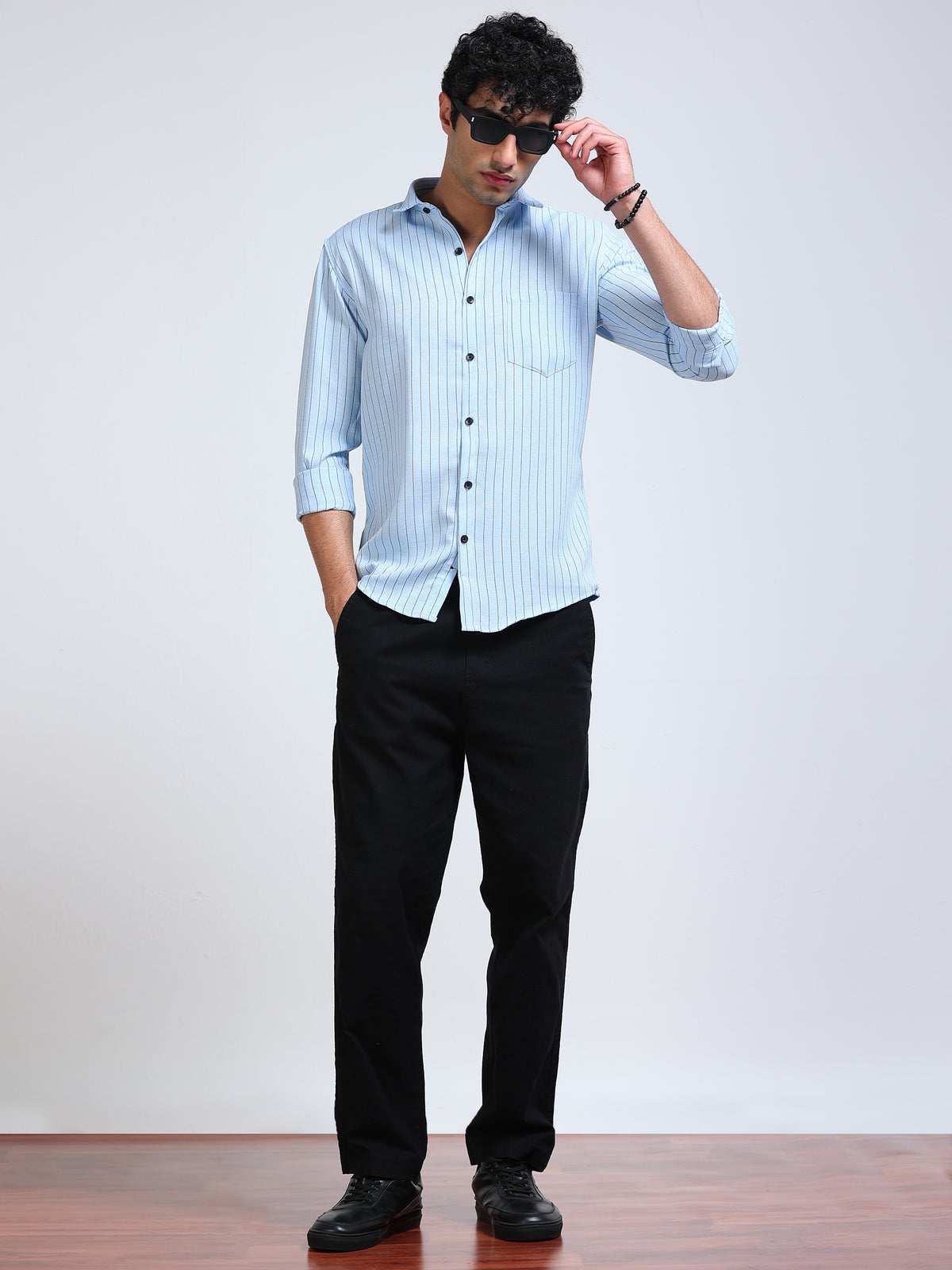 Men's Linen Sky Blue Pinstripe Shirt
