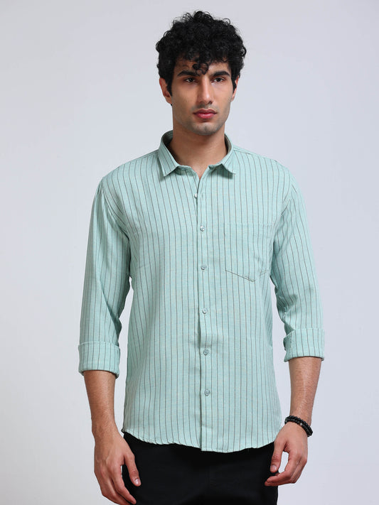 Men's Linen Mint Green Stripe Shirt