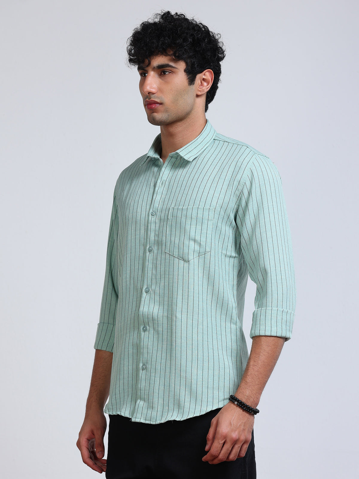 Men's Linen Mint Green Stripe Shirt