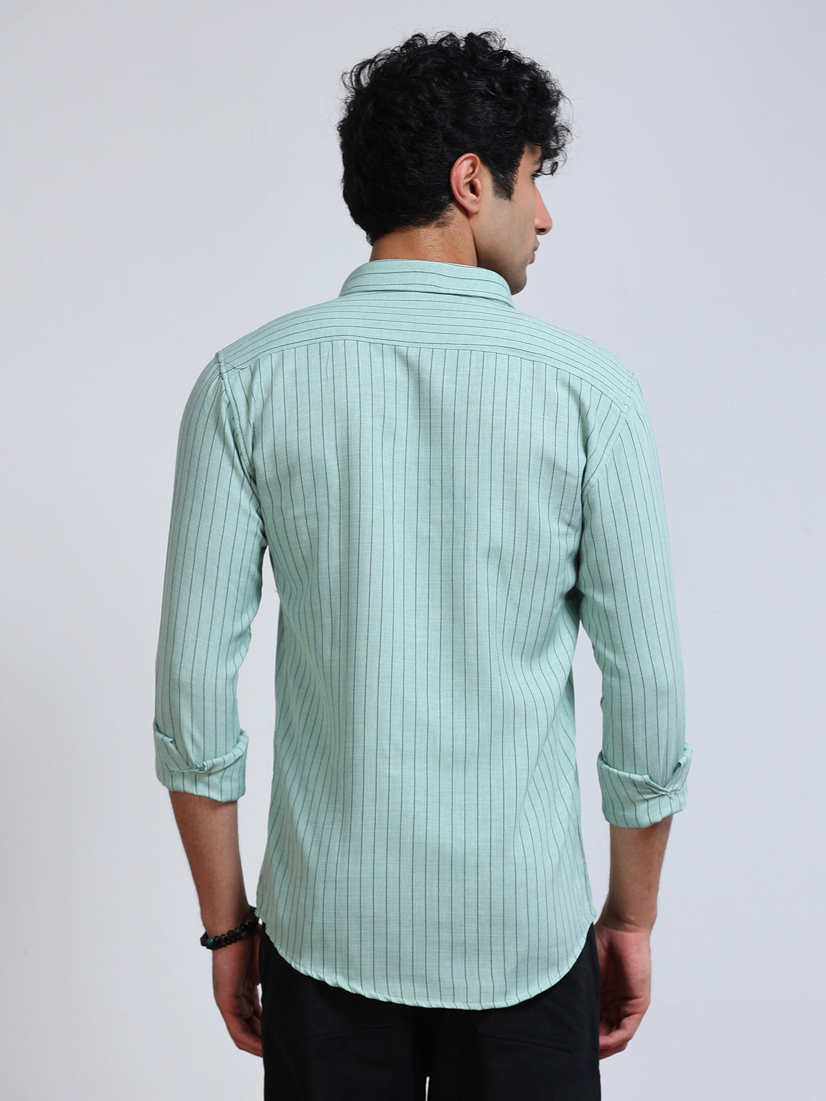 Men's Linen Mint Green Stripe Shirt