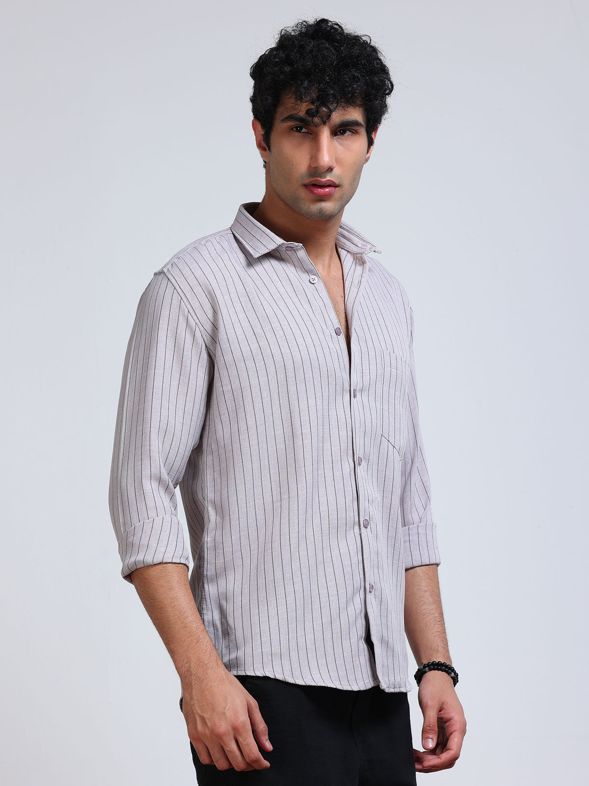 Men's Linen Lavender Grey Stripe Shirt