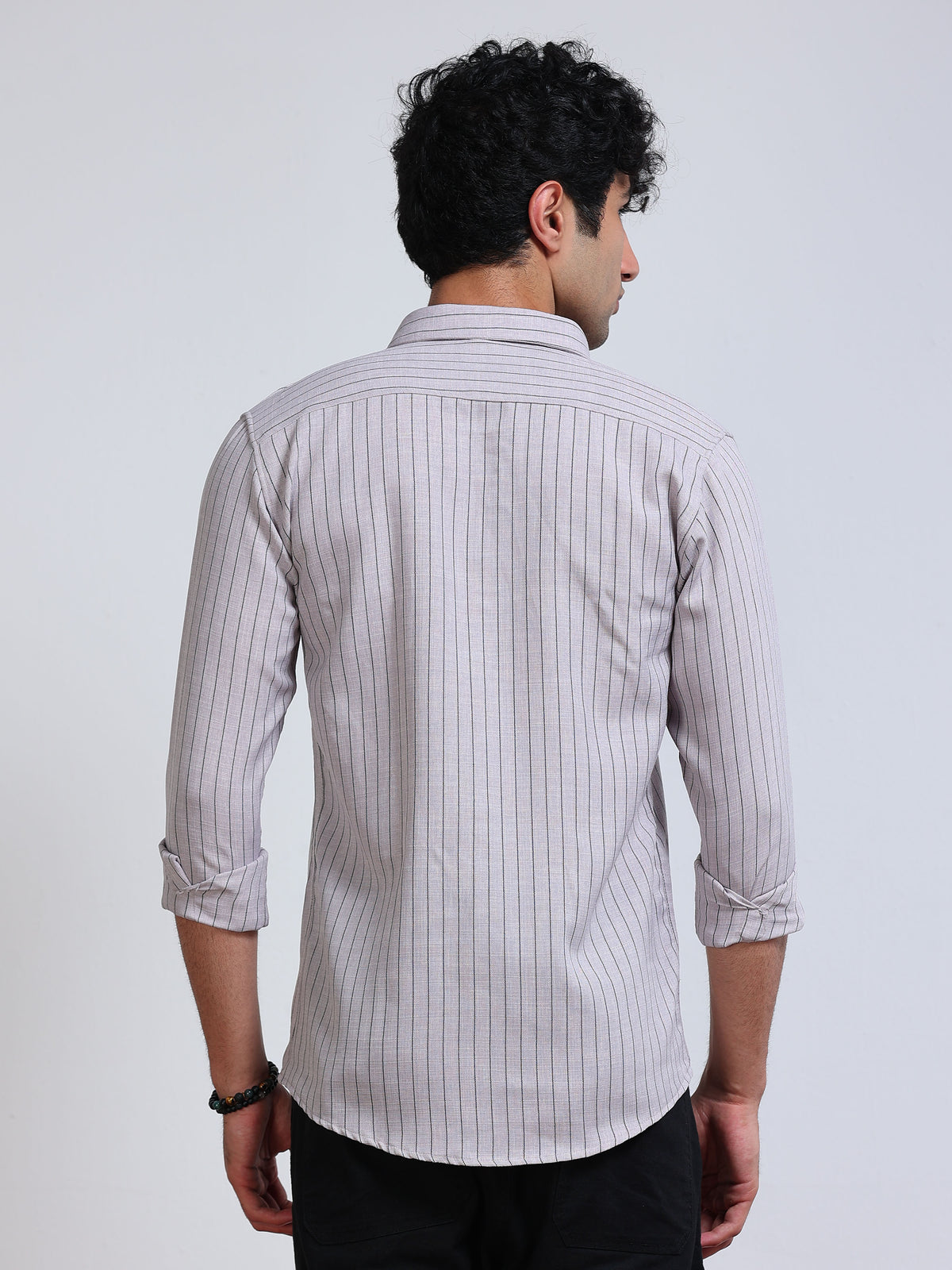 Men's Linen Lavender Grey Stripe Shirt