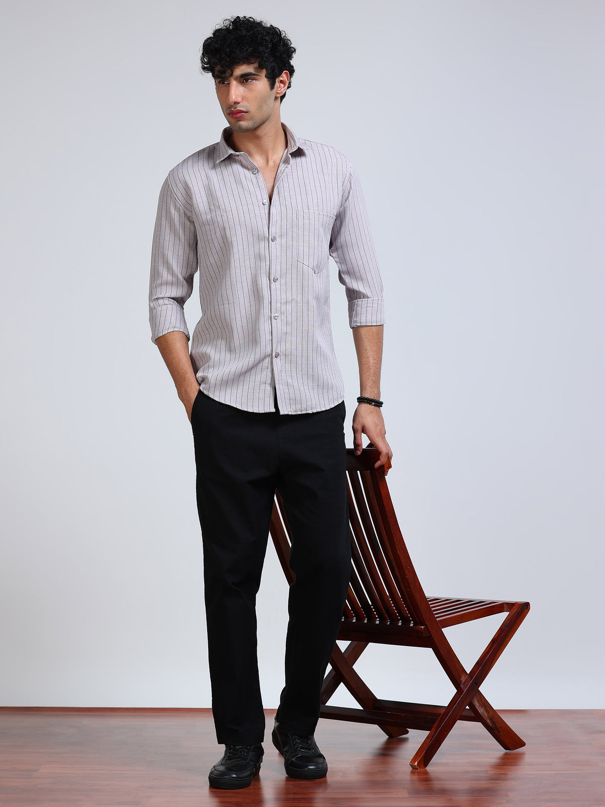 Men's Linen Lavender Grey Stripe Shirt