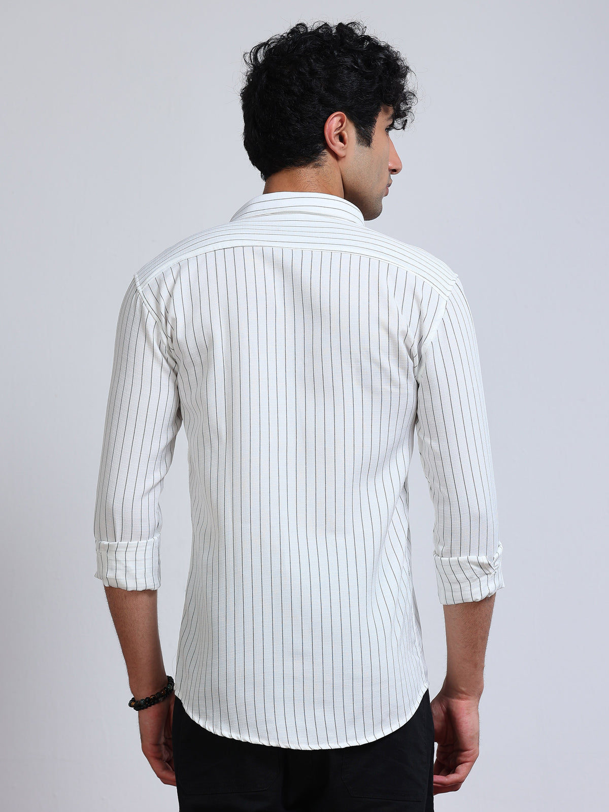Men's Linen White Black Pinstripe Shirt