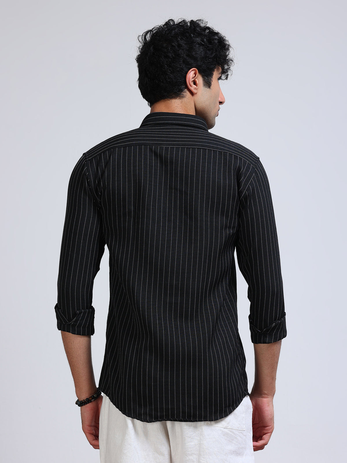 Men's Linen Black White Pinstripe Shirt