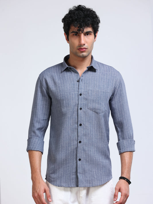Men's Linen Slate Blue Stripe Shirt
