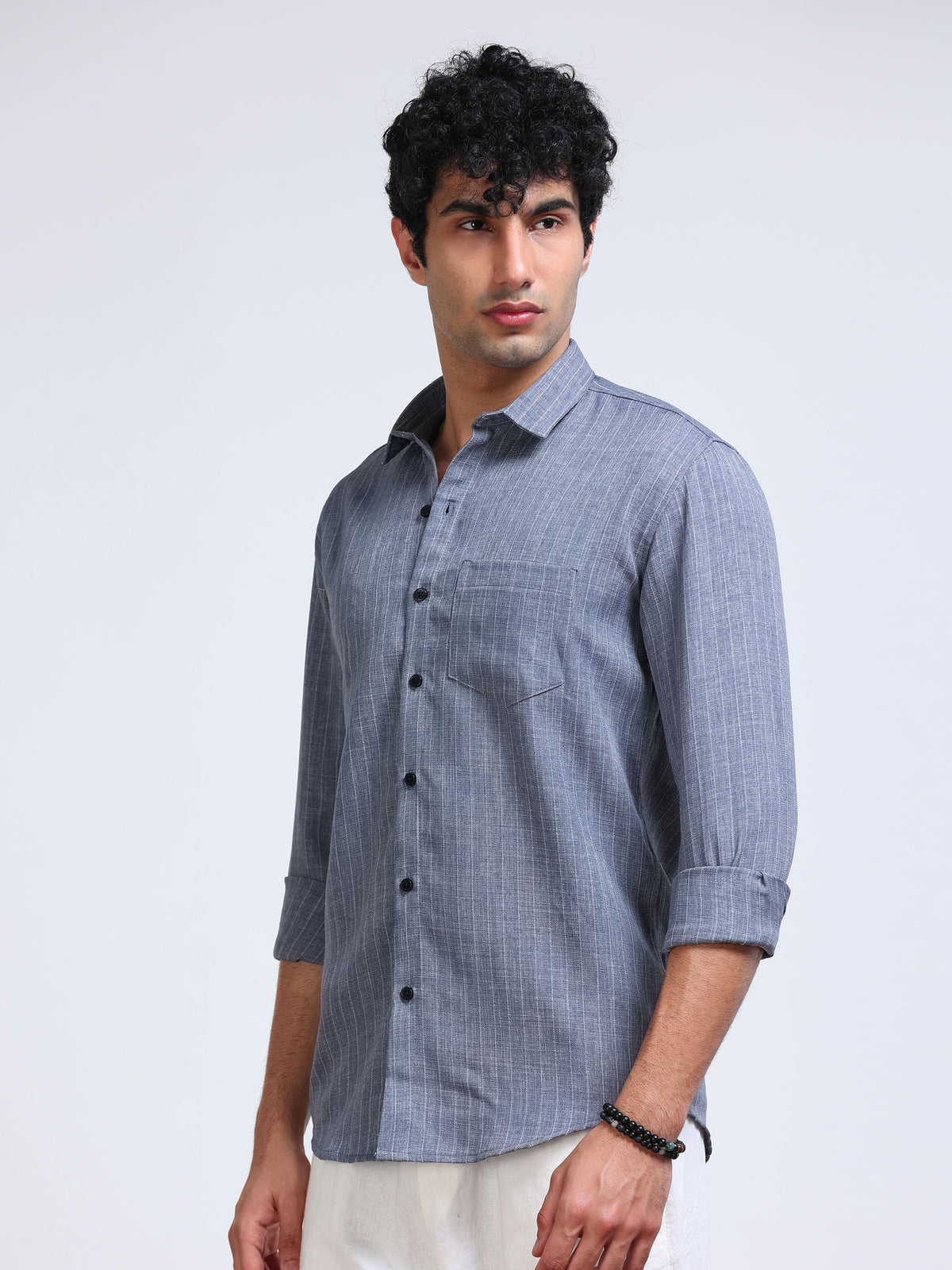 Men's Linen Slate Blue Stripe Shirt