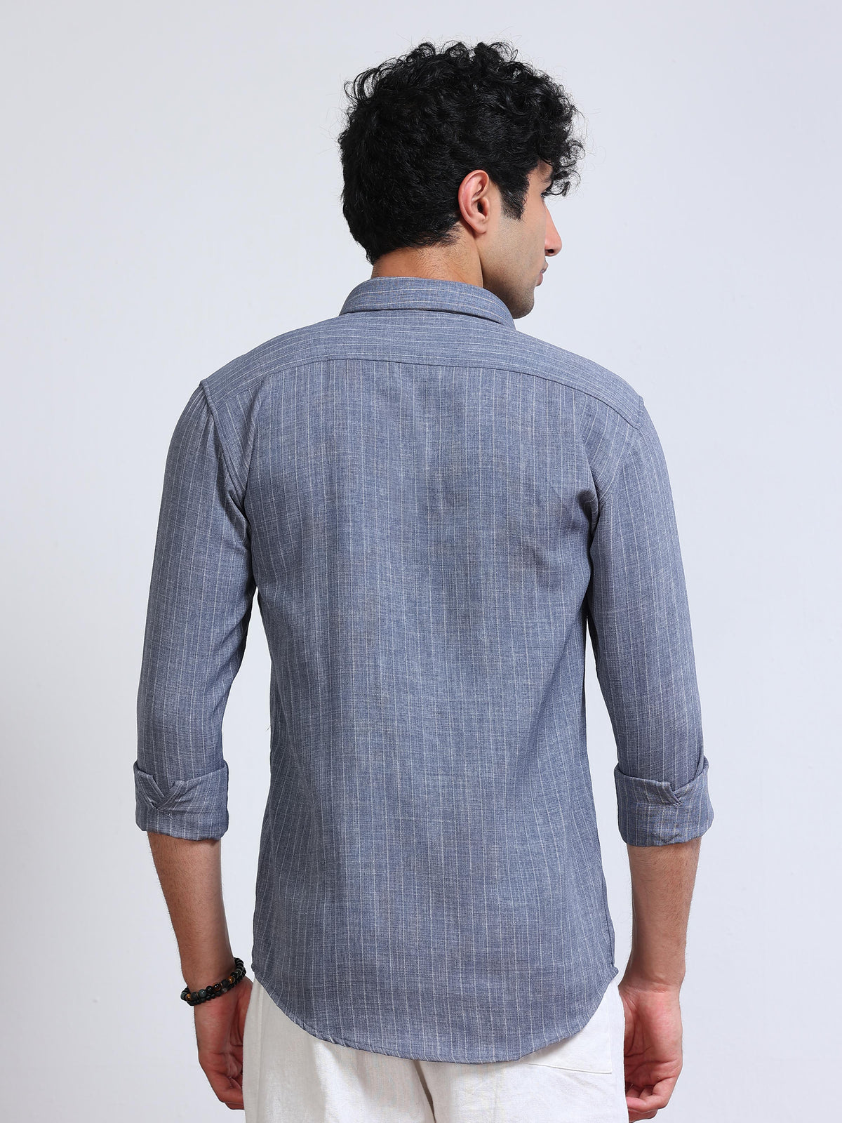 Men's Linen Slate Blue Stripe Shirt