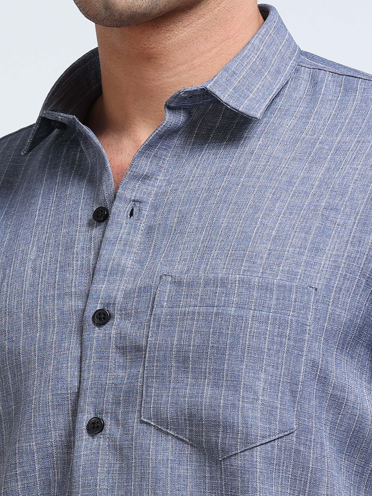 Men's Linen Slate Blue Stripe Shirt