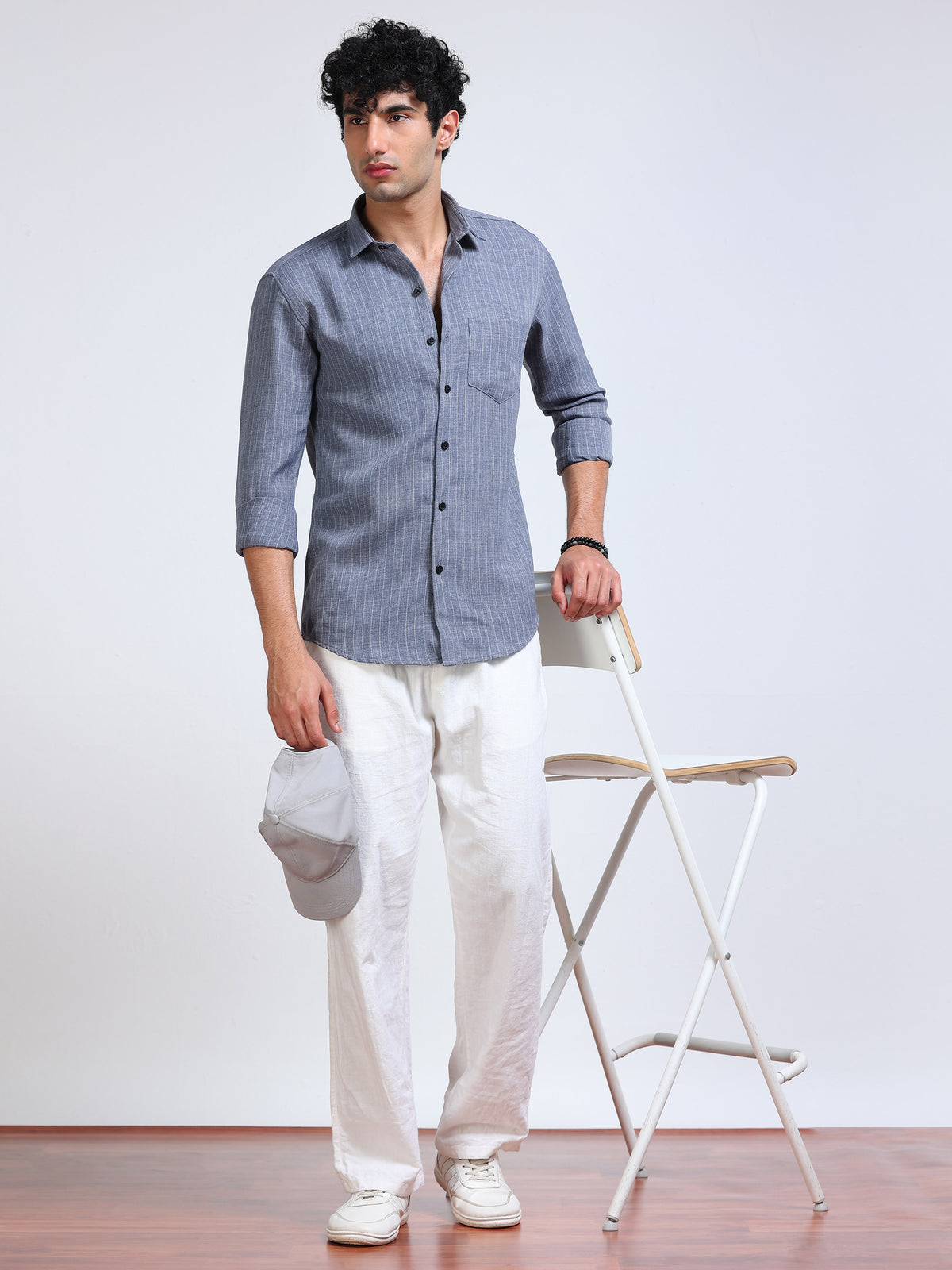 Men's Linen Slate Blue Stripe Shirt