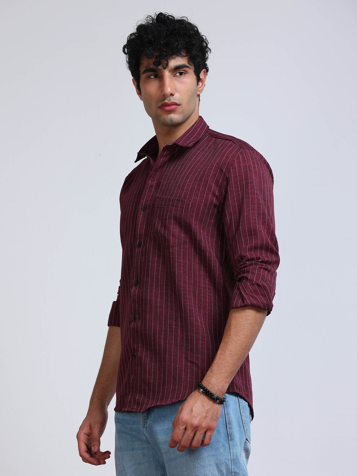 Men's Linen Maroon Stripe Shirt