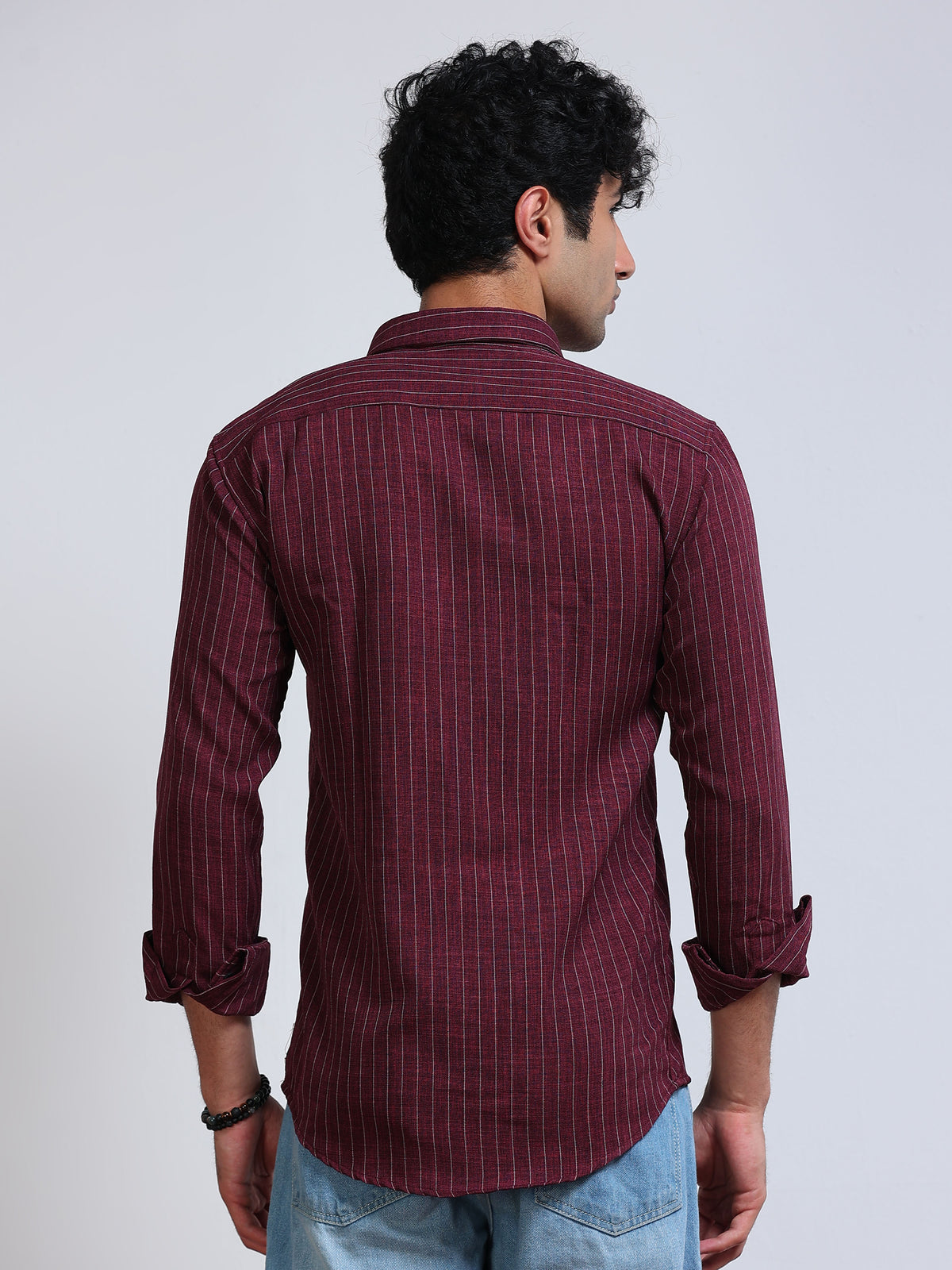 Men's Linen Maroon Stripe Shirt