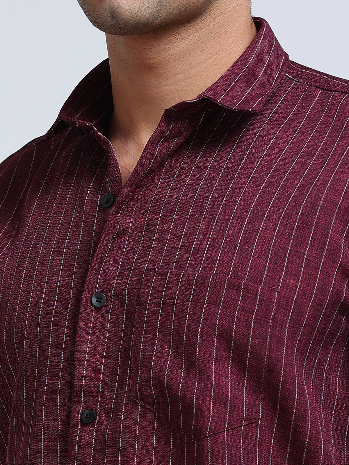Men's Linen Maroon Stripe Shirt