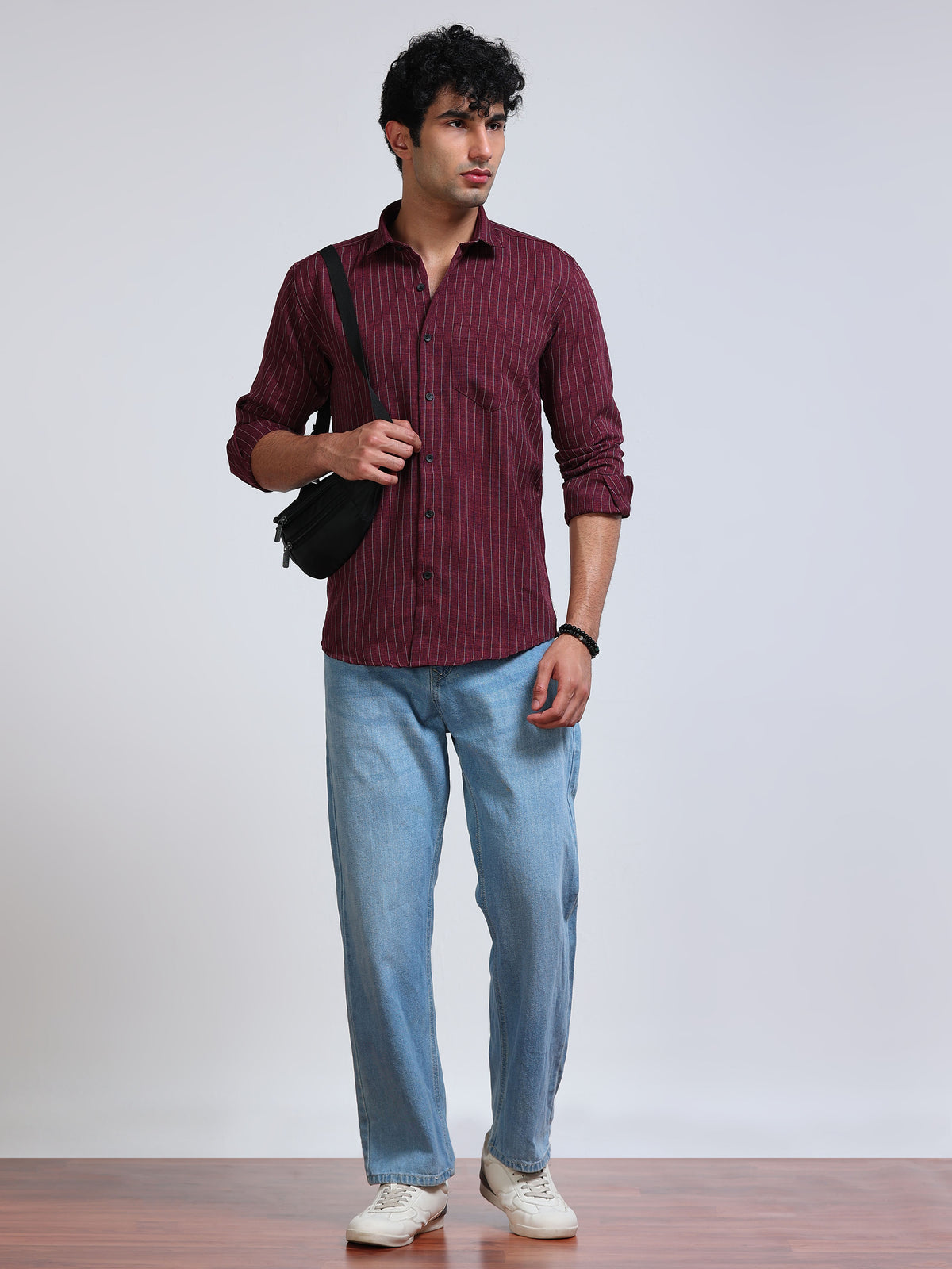Men's Linen Maroon Stripe Shirt