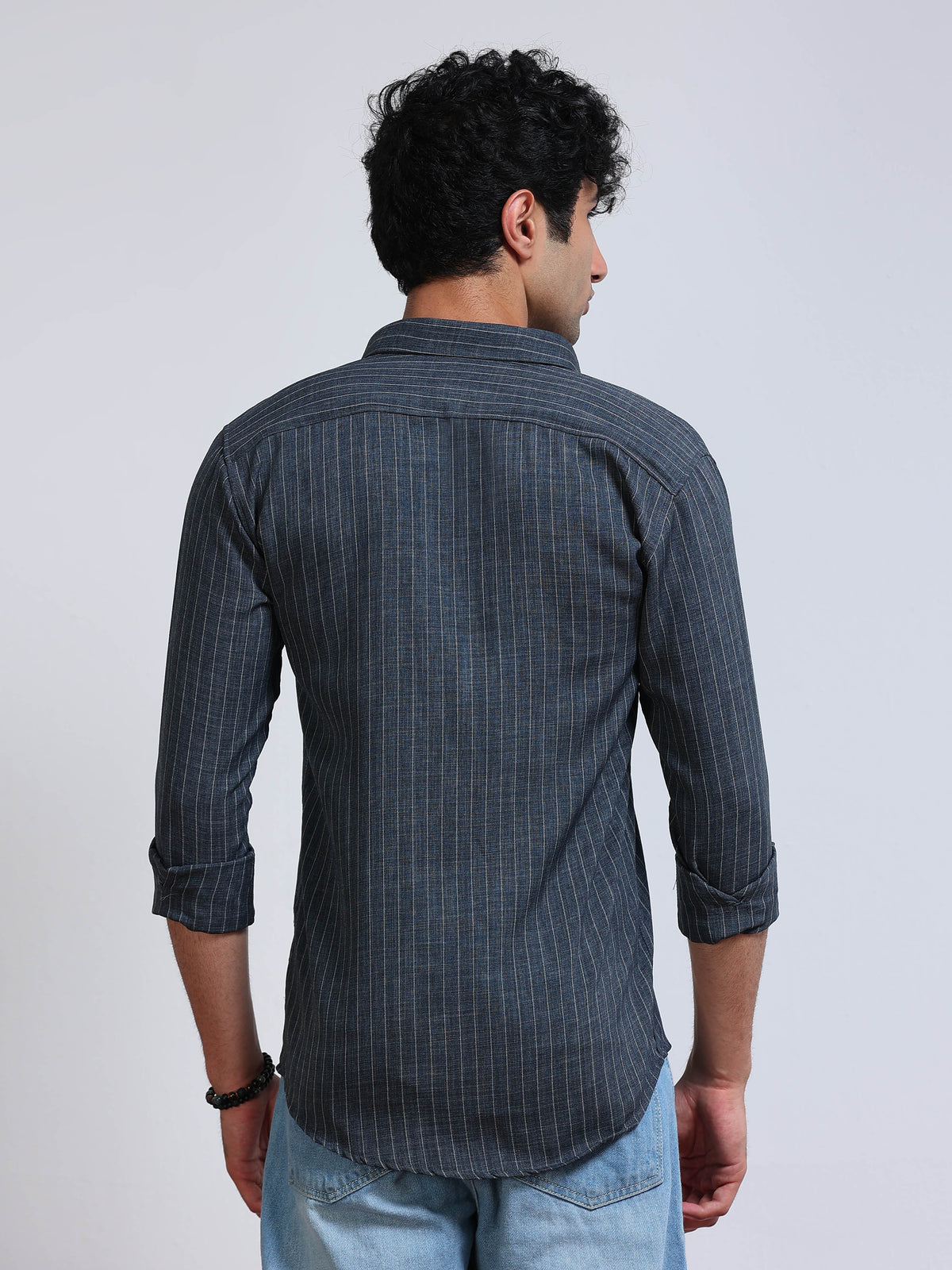 Men's Linen Charcoal Grey Stripe Shirt