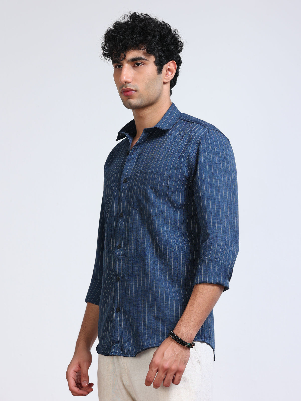 Men's Linen Indigo Blue Stripe Shirt