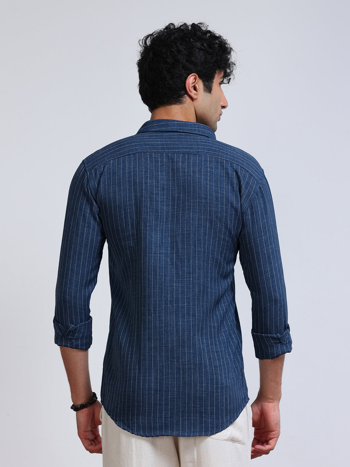 Men's Linen Indigo Blue Stripe Shirt