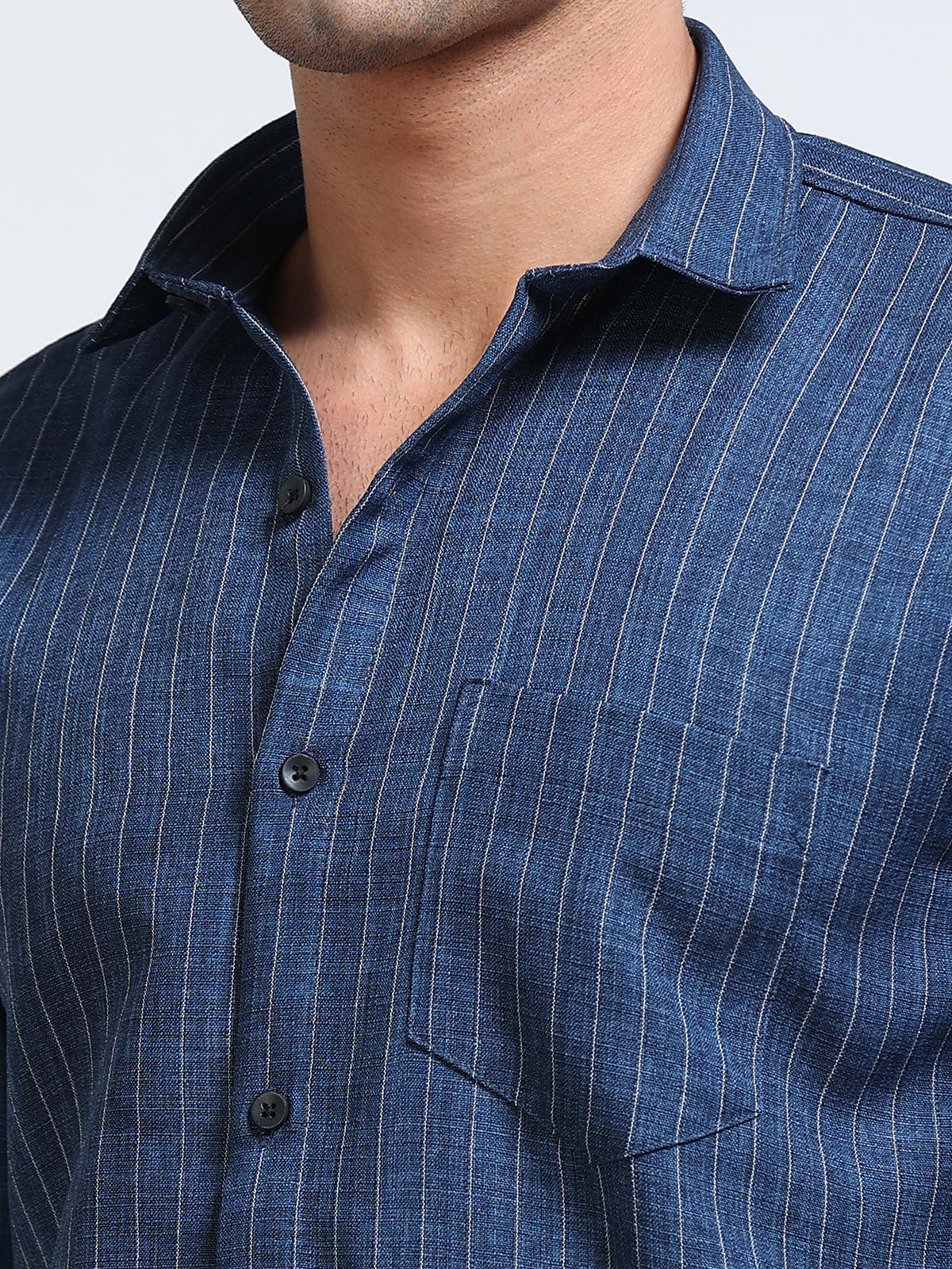 Men's Linen Indigo Blue Stripe Shirt