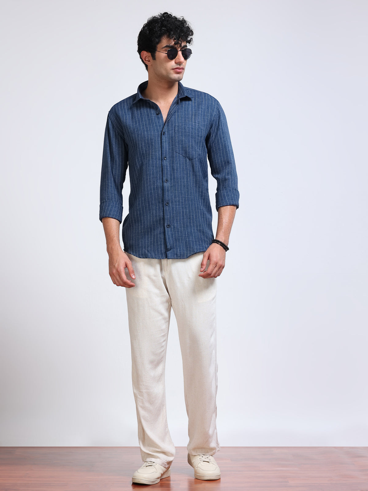 Men's Linen Indigo Blue Stripe Shirt