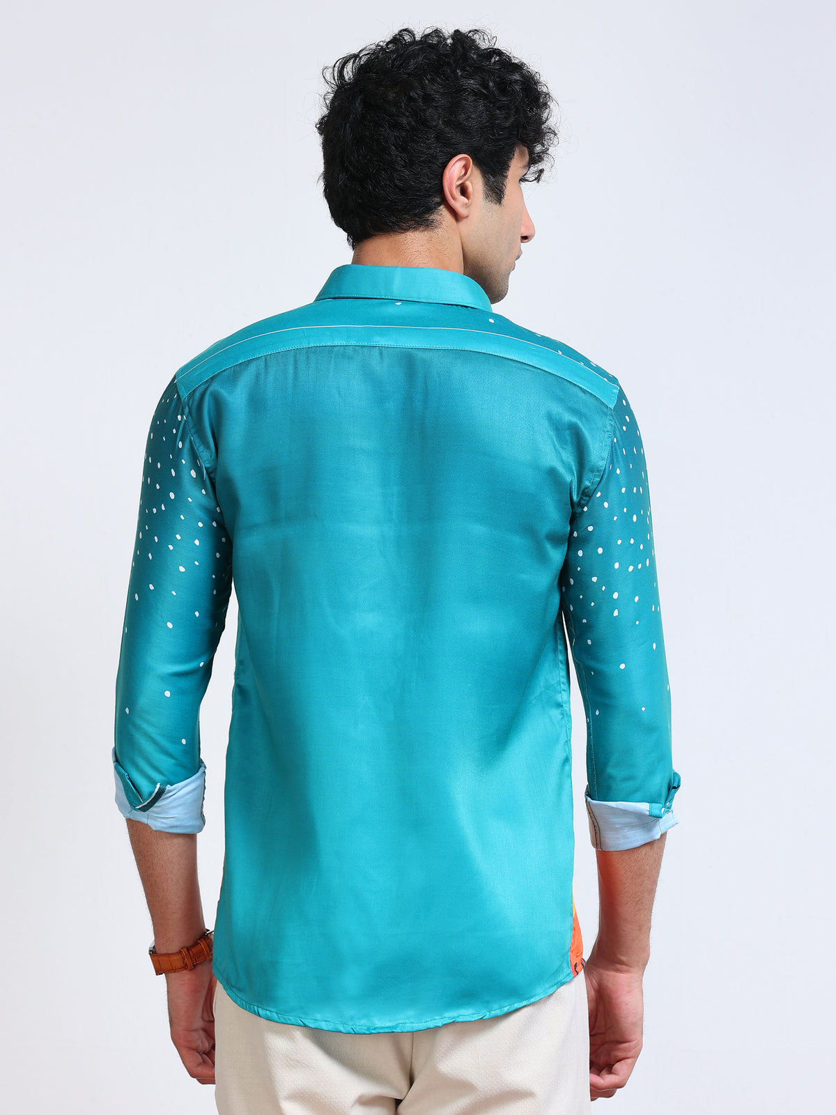 Men's Modal Satin Turquoise Desert Cactus Printed Shirt