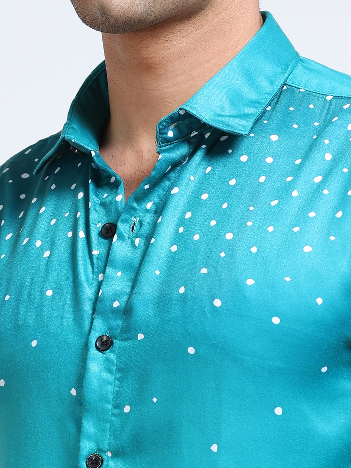 Men's Modal Satin Turquoise Desert Cactus Printed Shirt