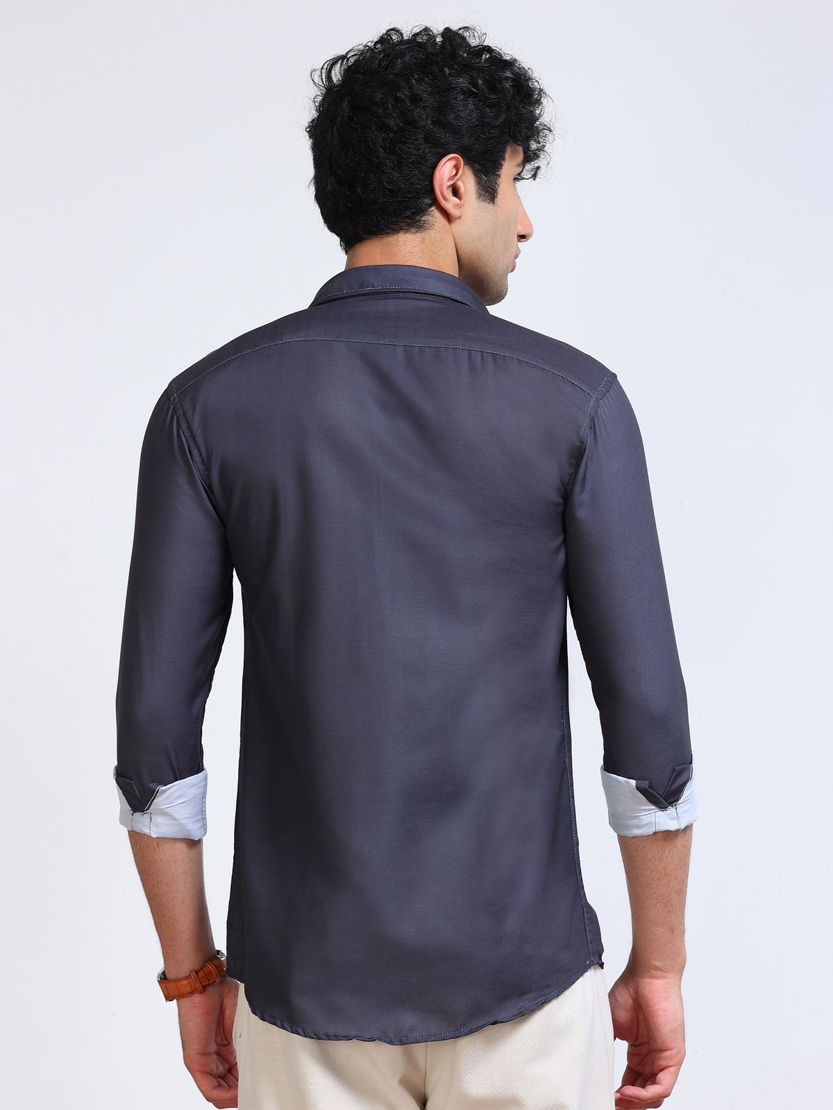 Men's Modal Satin Charcoal Abstract Portrait Printed Shirt