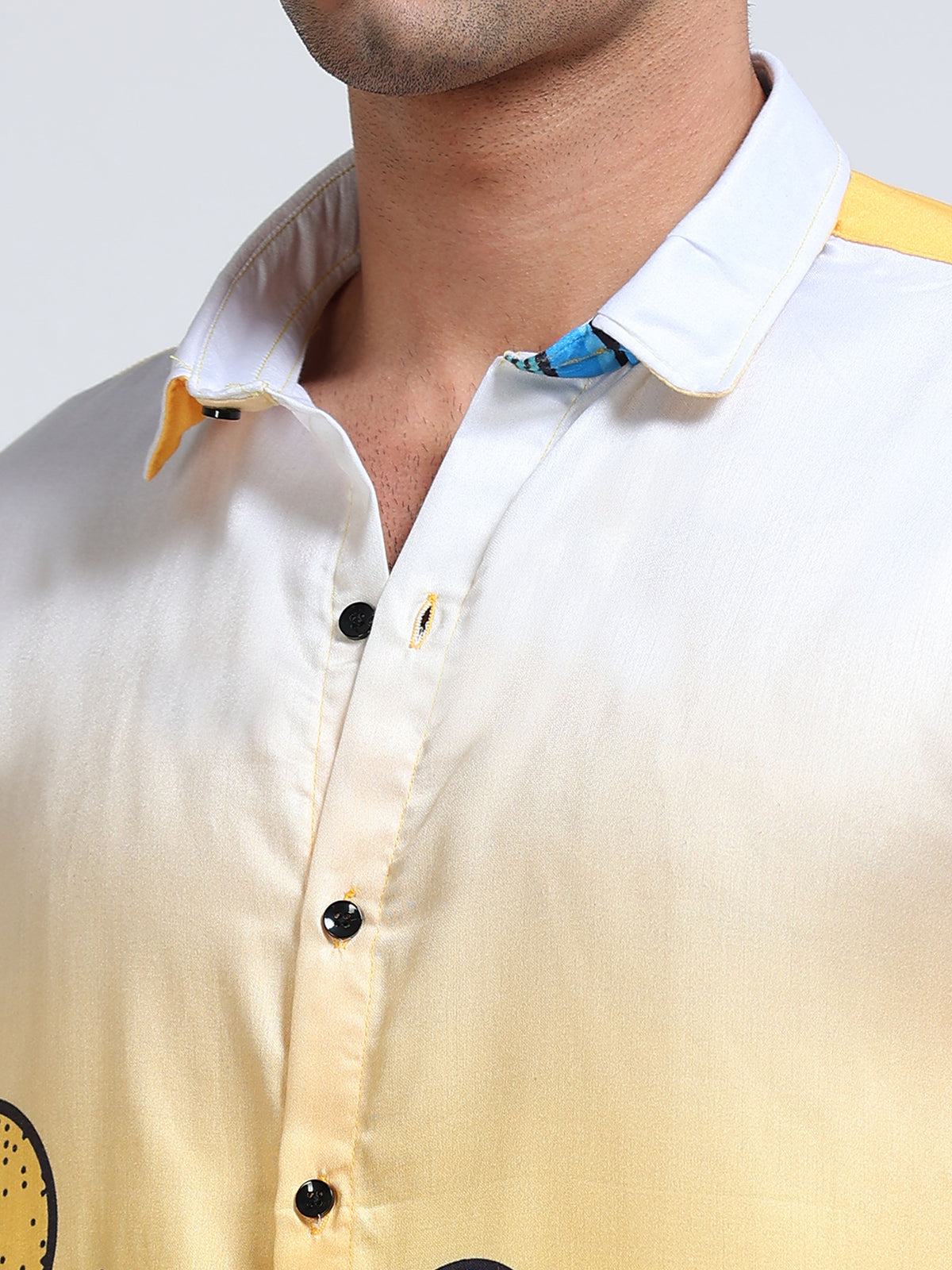 Men's Modal Satin Yellow White Coastal Town Printed Shirt