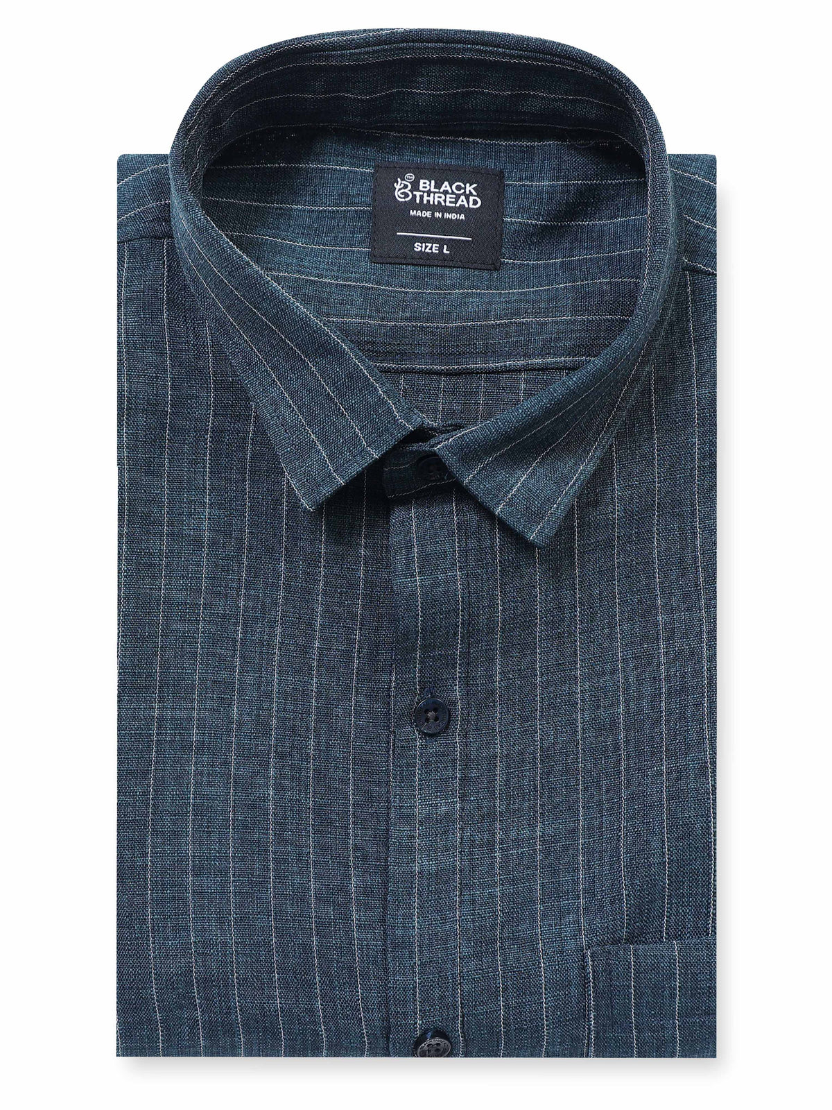 Men's Linen Teal Green Stripe Shirt