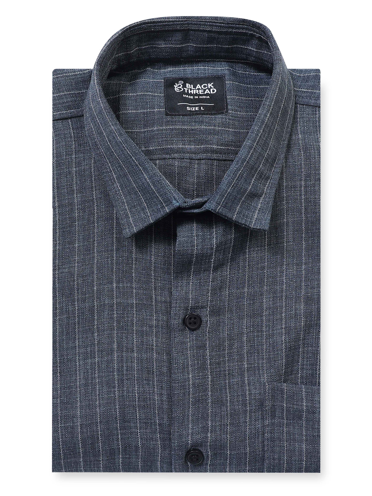 Men's Linen Charcoal Grey Stripe Shirt