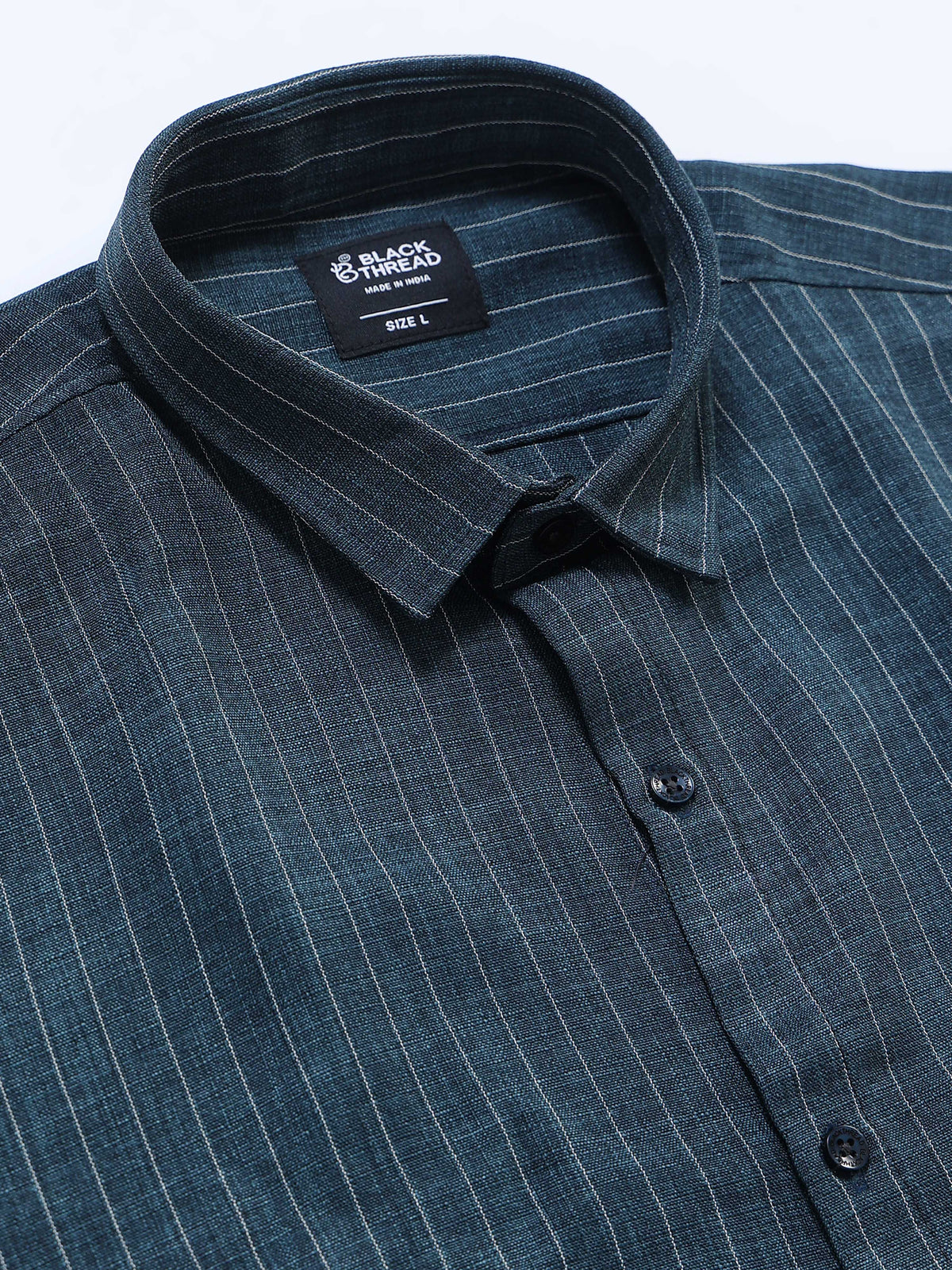 Men's Linen Teal Green Stripe Shirt